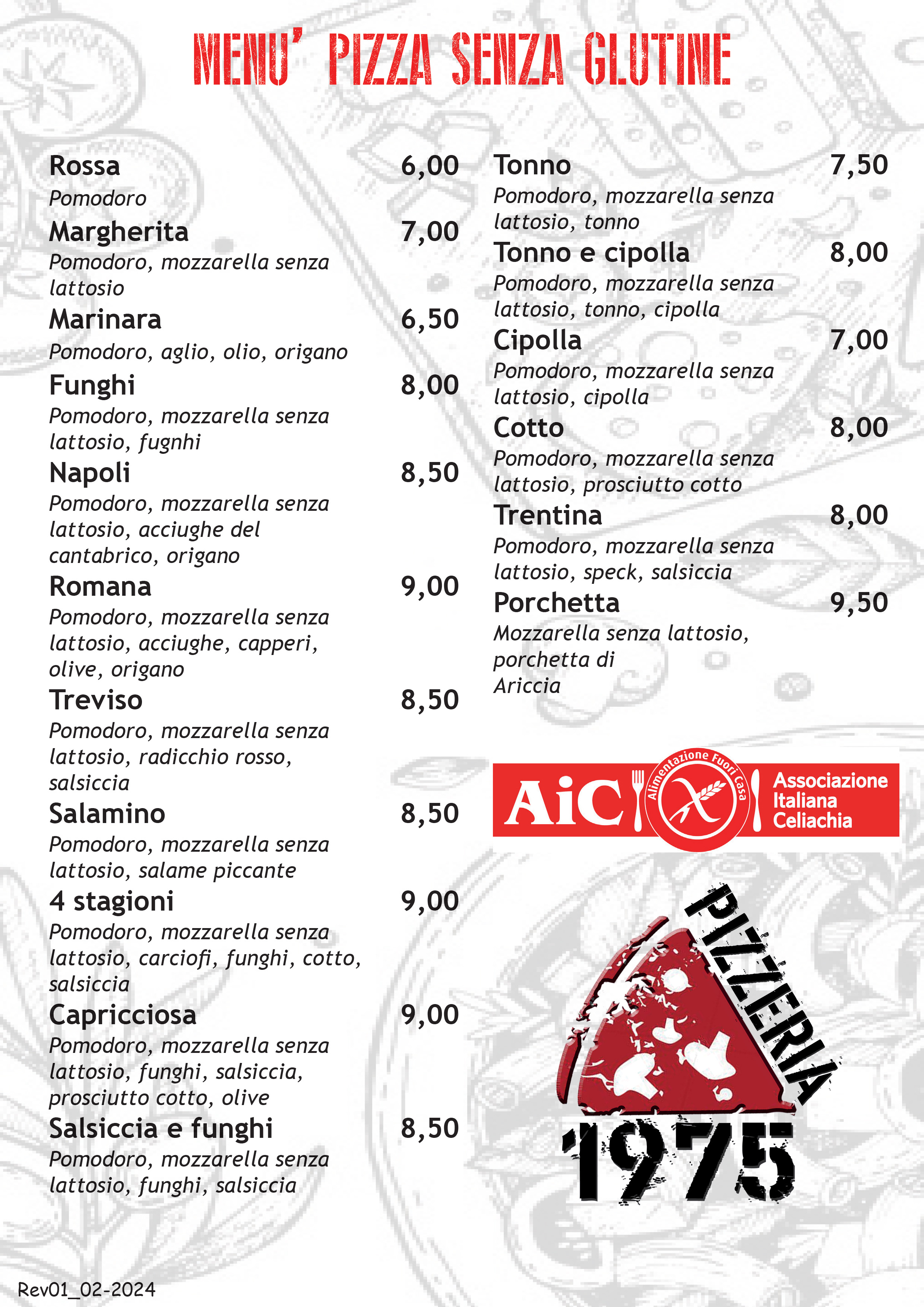 menu pizza senza glutine