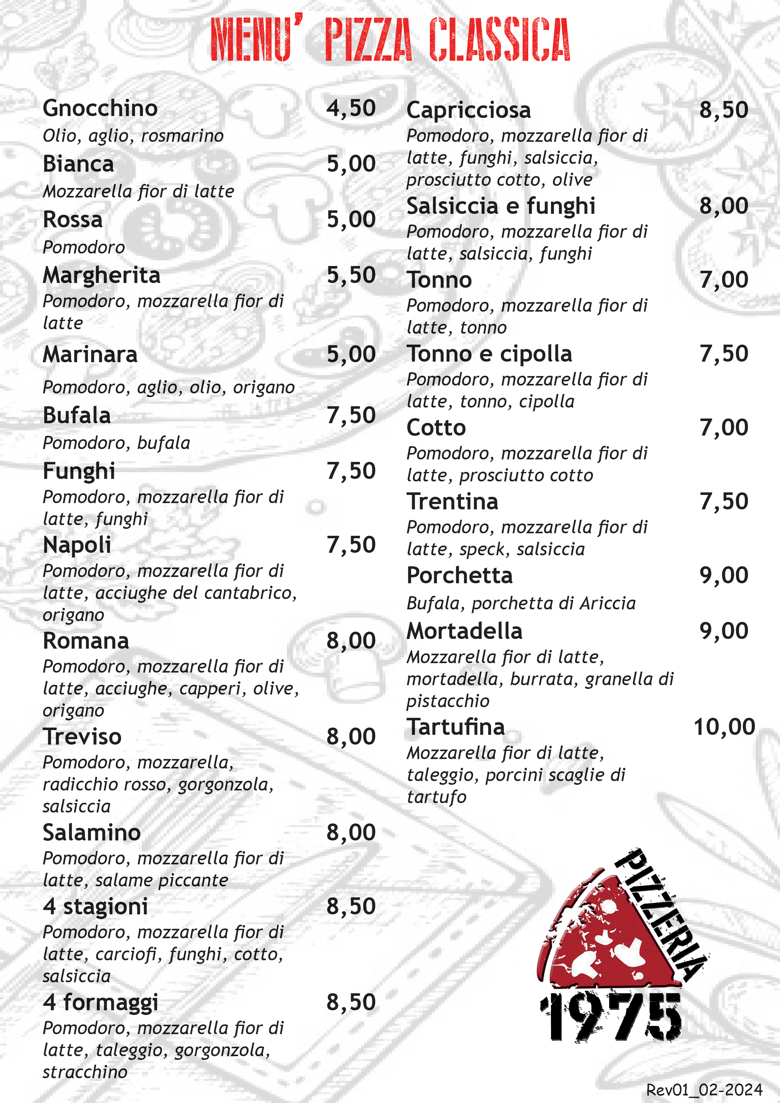 menu pizza classica